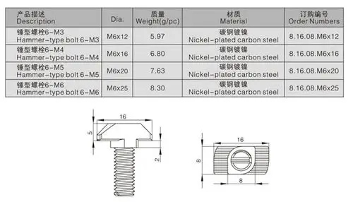 30槽8系列t型螺栓8.16.06.m6xxx