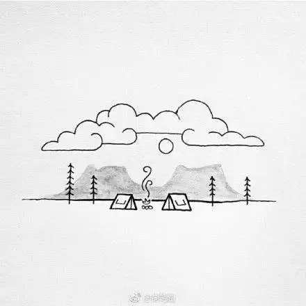 黑白对比色的简笔画风景画