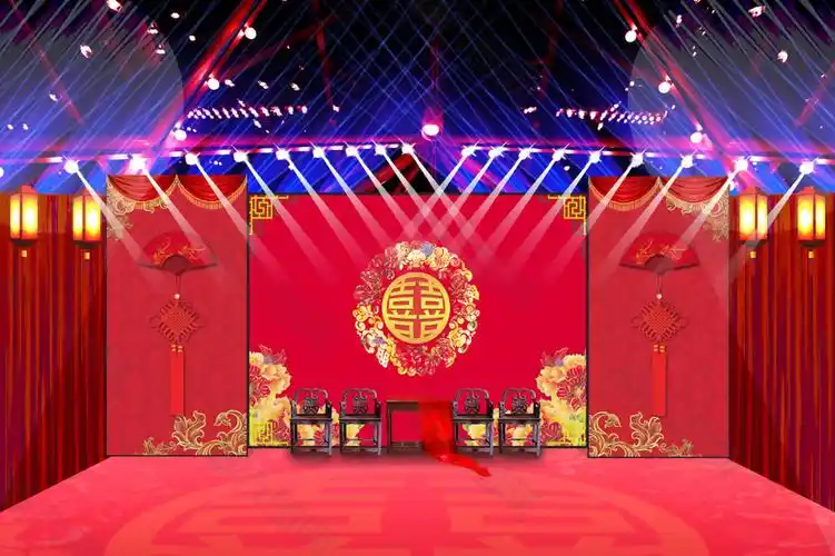 红色中国风婚礼舞台效果图