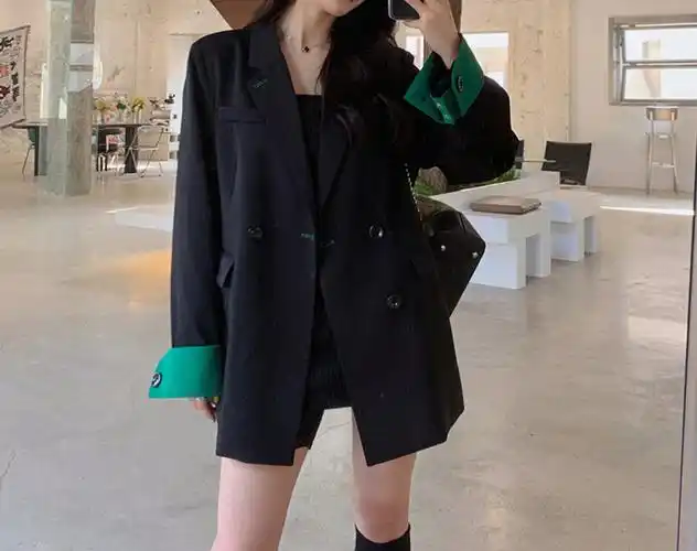 黑色小西装外套女春秋2023新款休闲宽松小个子高级感炸街西服上衣