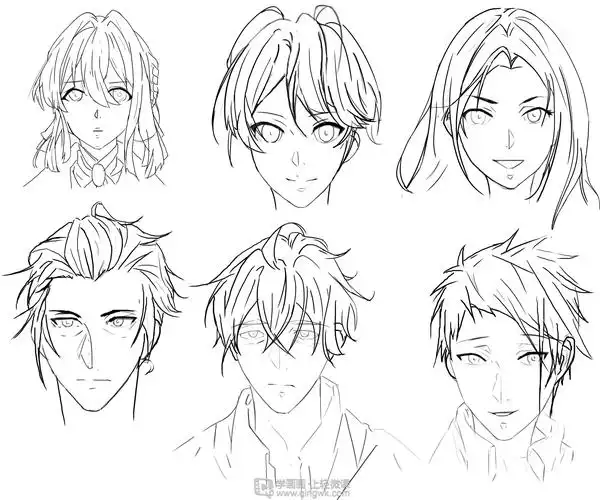 日系厚涂头部结构正侧面角度线稿