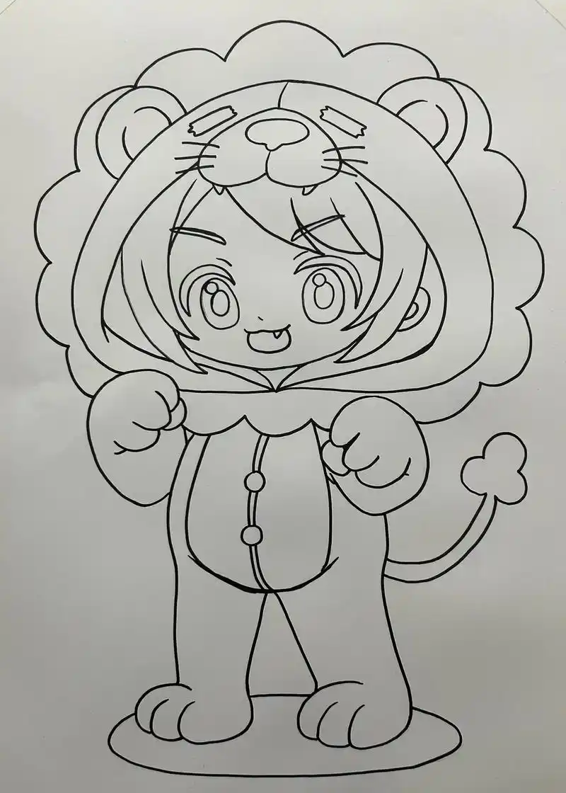 可爱的狮子女孩.#马克笔手绘 #漫画女孩 #q版人物 #一起 - 抖音