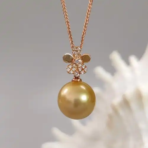 缘源珠宝天然海水金珍珠吊坠18k金镶钻石珍珠吊坠女款附送证书不含链