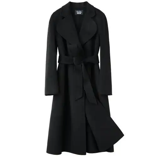 黑色双面羊绒大衣女2022年新款秋冬长款过膝高端反季修身毛呢外套