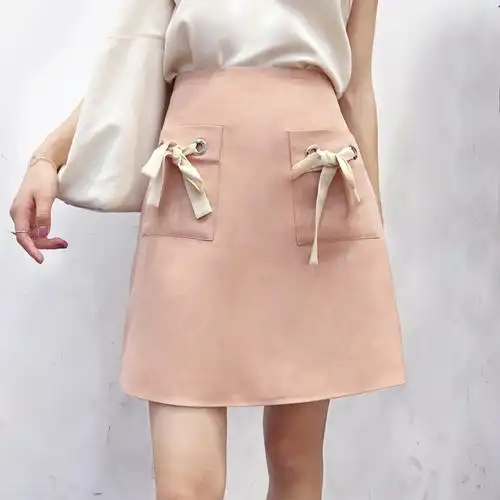 简约a字裙半身裙女夏纯色绑带蝴蝶结短裙韩版气质包臀女裙子潮