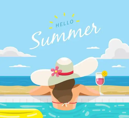 酒,饮料,沙滩帽,沙滩,summer,创意,大海,泳池,度假,女子,背影,游泳圈