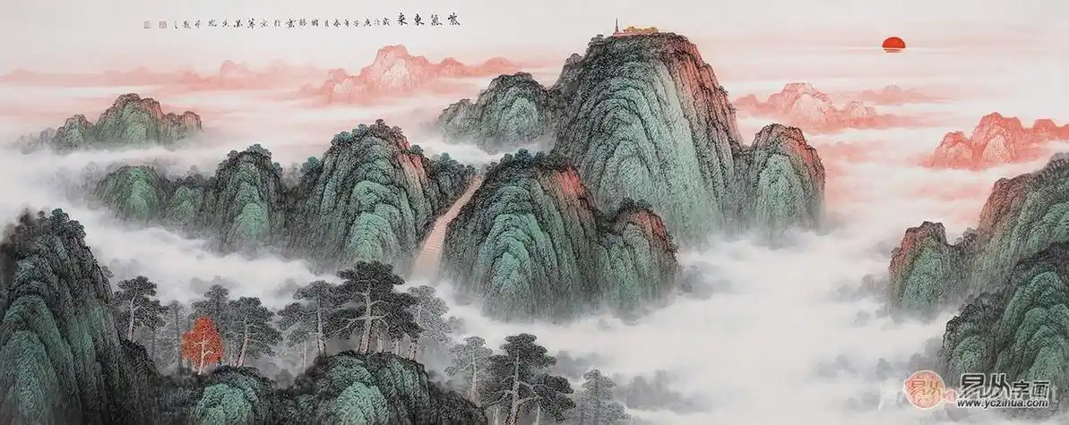 日出山水画图片大全 日出风景