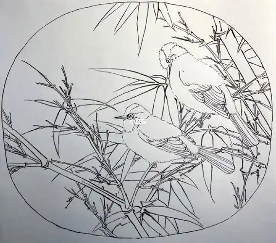 工笔画 白描 白头丛竹图 【宋】