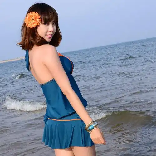 2014新款韩国分体裙式钢托聚拢显瘦泳装 泡温泉游泳衣女