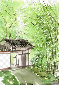 竹林中的小院春天