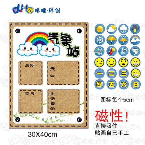 幼儿园天气预报晴雨表科学区记录天气象墙天气早知道磁性贴定制07