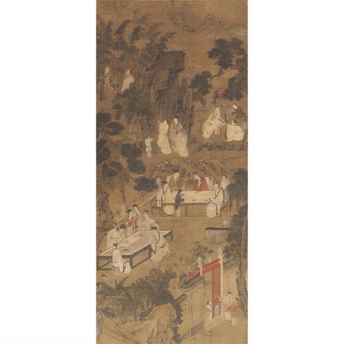 明四家仇英西园雅集图国画山水人物立轴真迹复制画原大仿古装饰画