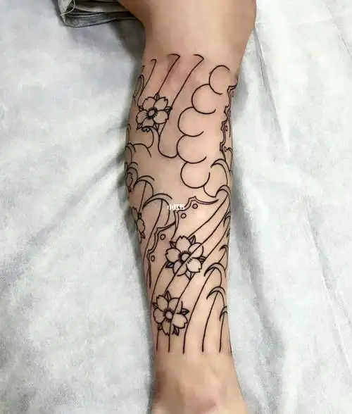 日式包小腿纹身