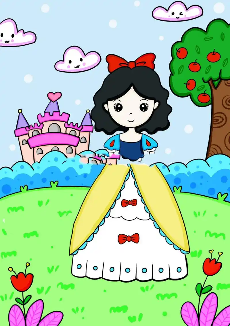 白雪公主儿童画 公主卡通画动漫人物 城堡🏰儿童绘画 公主👸