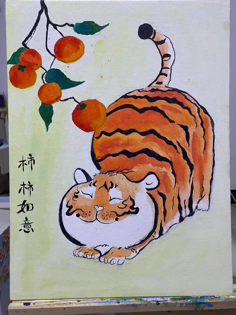 小老虎装饰画.绘画步骤: 1起形:用hb铅笔或者自动笔打草稿 - 抖音