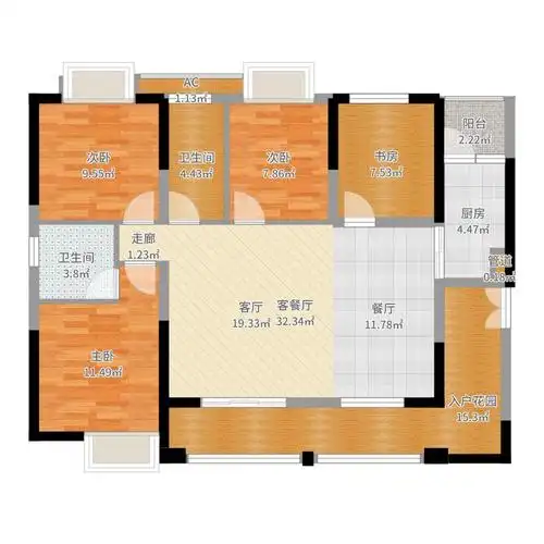 海悦华府4室2厅2卫1厨125.00㎡户型图