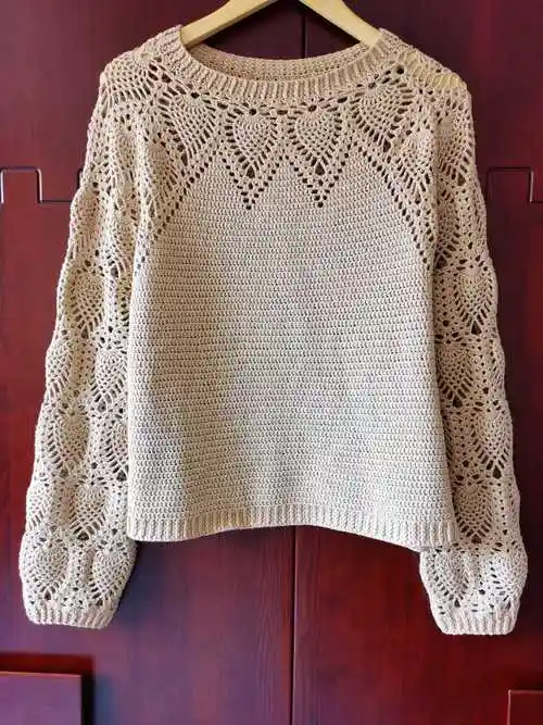 从上往下钩娃娃家20女士钩针菠萝花套头衫