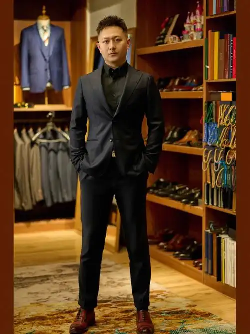 这套黑蓝西装穿上真的帅迷糊了洛阳西装