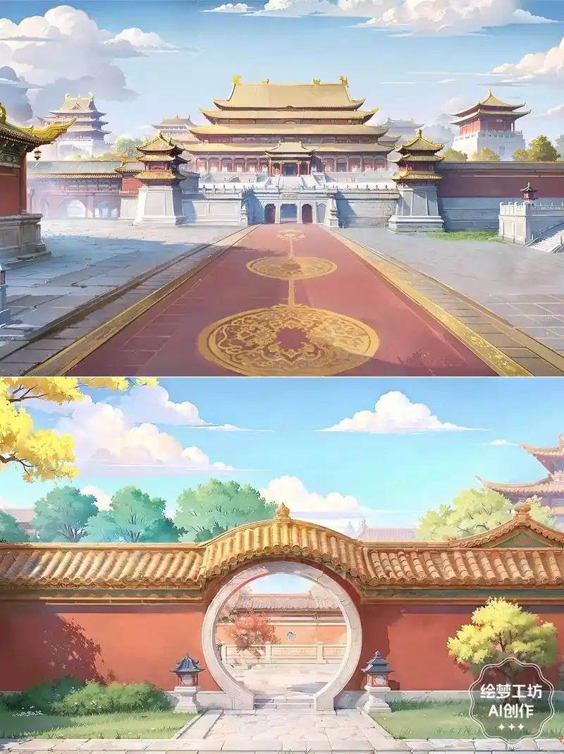 绘梦工坊丨ai古风宫廷背景《宫门宫墙》2.素材主题:内廷宫门 - 抖音