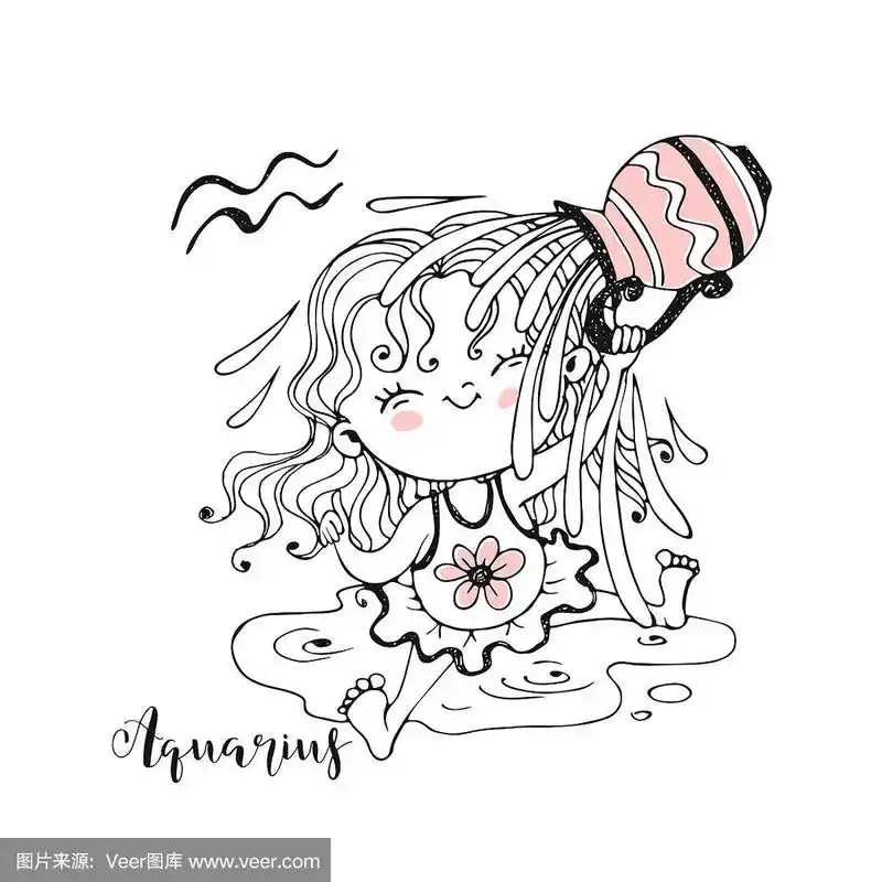女孩,可爱的,矢量,标志,水瓶座