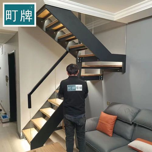 双梁楼梯定制-复式别墅阁楼楼梯玻璃-实木钢木铁艺楼梯-厂家直销