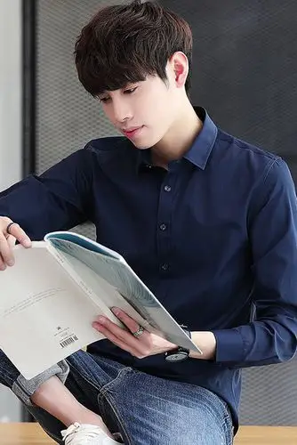 2018春秋季新款男士白衬衫男韩版长袖寸衫修身韩版潮流简约打底衫帅气