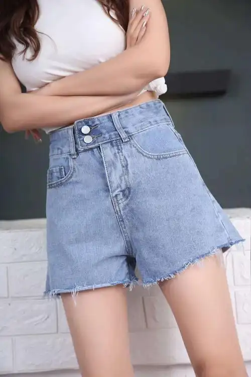 现货高腰牛仔短裤女夏2019网红新款韩版宽松百搭学生阔腿热裤女潮