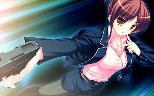 西装笔挺手持手枪的帅气动漫美女高清桌面壁纸