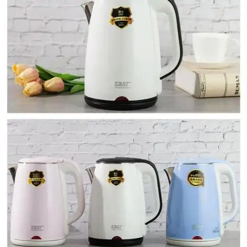 先科电热水壶sast先科大容量烧水壶家用双层防烫电热水壶防干烧自动