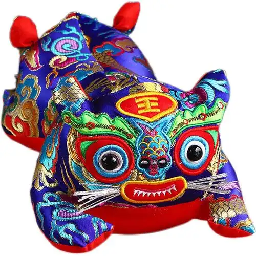 2022虎年新春枕头传统民间特色艺品双头刺绣布老虎虎头枕满月宝宝周岁