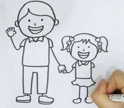 卡通彩色一家三口简笔画教程 手牵手一家三口简笔画怎么画