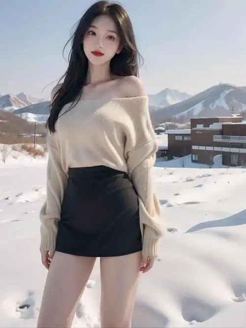 美女雪地中的黑玫瑰高挑女生的清新自然之美惊艳瞬间成永恒