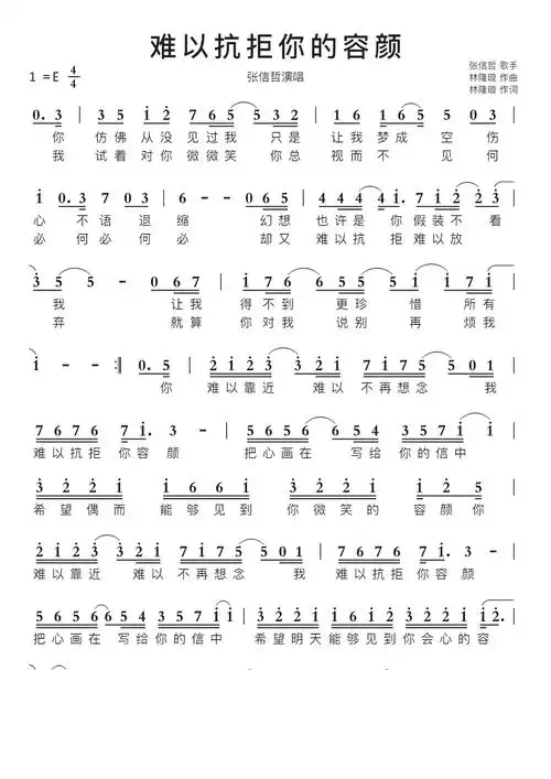 难以抗拒你的容颜智能简谱张信哲演唱