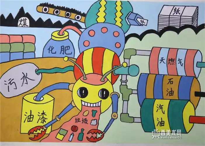 二等奖儿童科幻画《蚂蚁垃圾站》__科幻画_科幻画图片大全_学画画网_