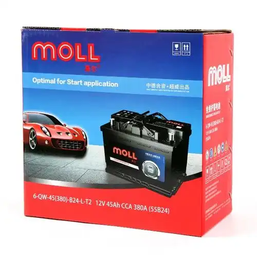 莫尔/moll蓄电池 电瓶 以旧换新 55b24l-t2【反粗型】/6-qw-45(380)