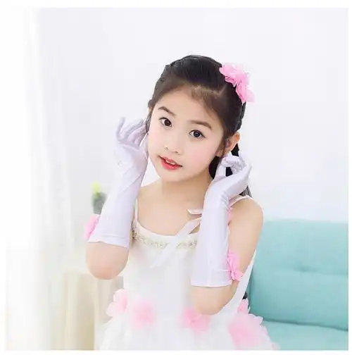 手套礼服儿童学生公主长款女童花童白色舞蹈手套