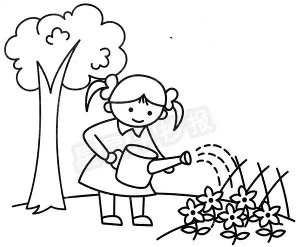 小女孩浇花简笔画