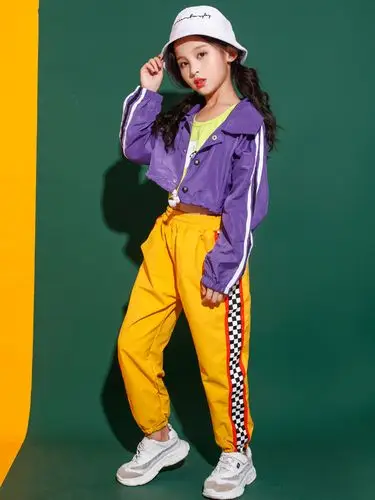 女童爵士舞服装儿童街舞套装女孩露腰长袖春秋儿童演出服