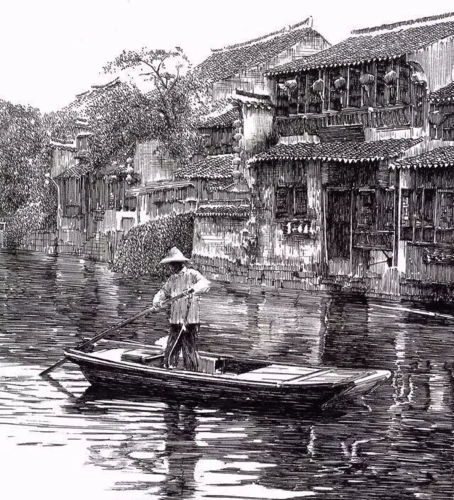 看看这位用钢笔画的江南水乡