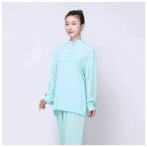 太极服秋冬款女士款飘逸春秋太极拳练功服棉麻服装亚麻秋季 薄荷绿