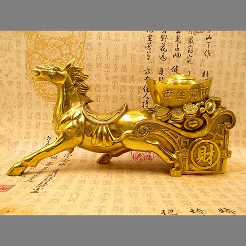 纯铜马拉元宝车摆件全铜马上发财黄金万两招财马风水装饰开业礼品