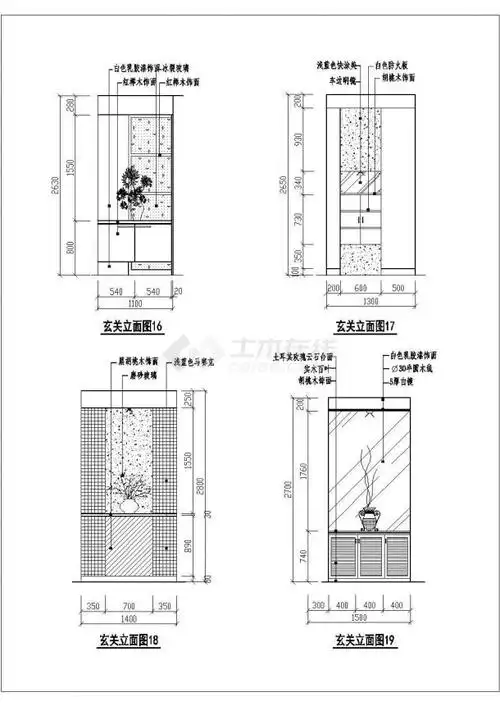 87例cad大样全套设计图纸-图一玄关设计87例,图纸内容包括各层平面图