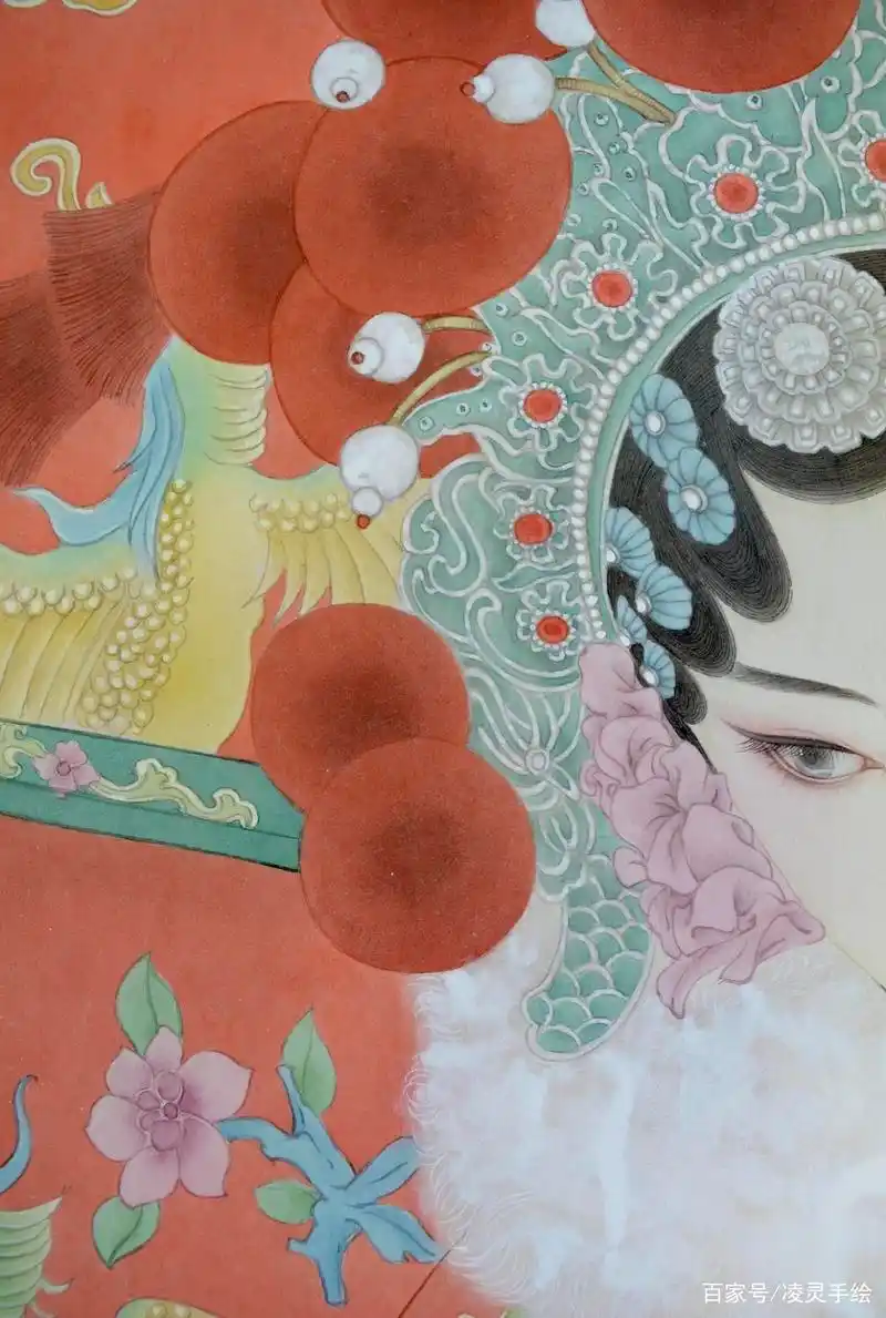 手绘工笔画美人-刀马旦