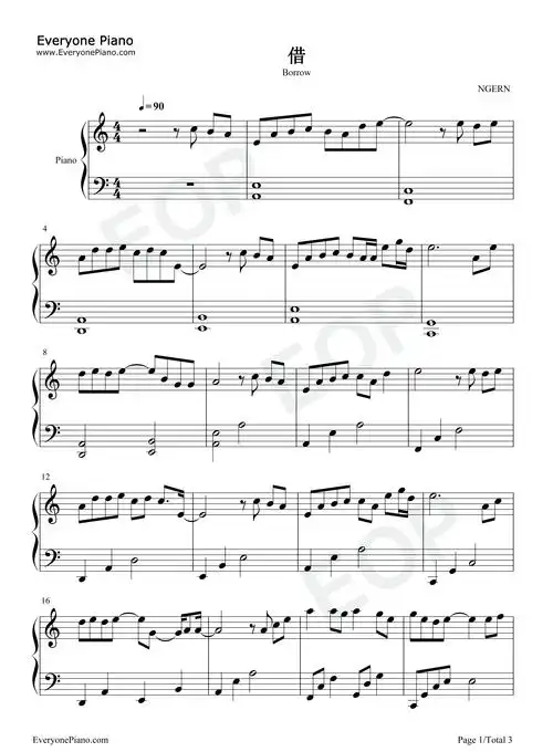 借-c调简单版-钢琴谱文件(五线谱,双手简谱,数字谱,midi,pdf)免费下载