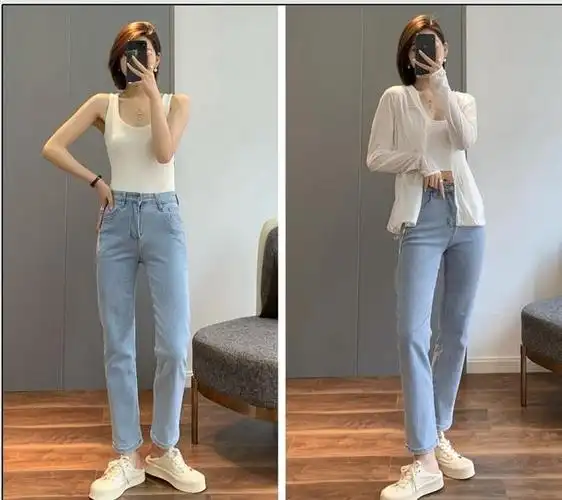 松紧腰牛仔裤搭配什么上衣时尚点(女人如何穿好青春休闲的牛仔裤)(5)