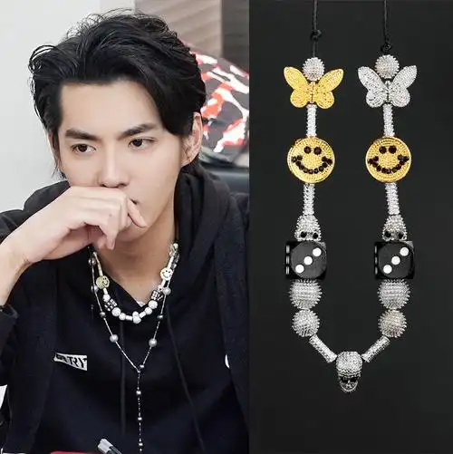 潮流合伙人吴亦凡同款镶钻骷髅头骰子笑脸项链首饰定制厂家直销