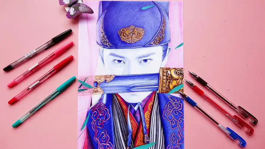 圆珠笔手绘锦衣之下任嘉伦