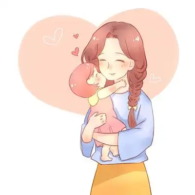 卡通感恩节温馨母女插画素材彩色手绘卡通母亲节人物母女女孩妈妈元素