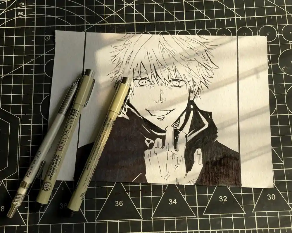 咒术回战 #临摹 #动漫手绘 #五条悟 #黑白线描 - 抖音