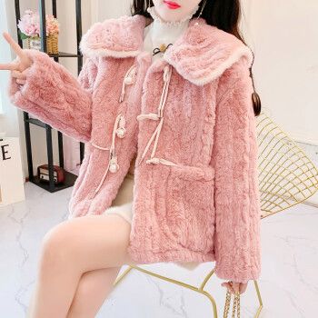 款学生高中生初中生韩版宽松少女冬天穿的衣服小香风羊羔毛外 粉色 s